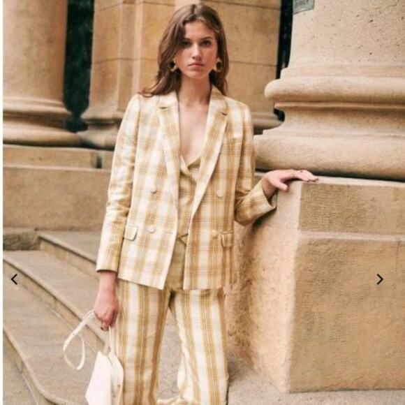Sezane Jackets & Blazers - Sezane Christie Jacket Carreau Tile Plaid In Beige Ochre Bordeaux 38 US Size 6